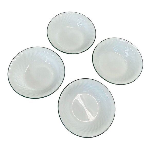 Set Of 4 Corelle White Swirl Rimmed Soup Bowls With Green Trim 6.25" Diameter Du - Picture 3 of 6